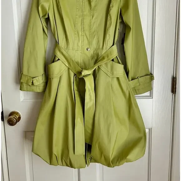 NWT Samual Dong Light Green Bubble Skirt Tie Belt Trench Coat Dress Size Large - Picture 6 of 8